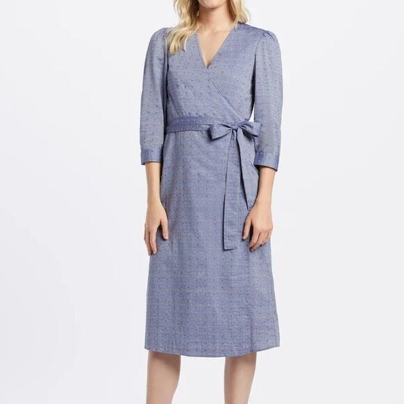 Draper James Embroidered Dot Chambray Wrap Dress 6 - Picture 3 of 14
